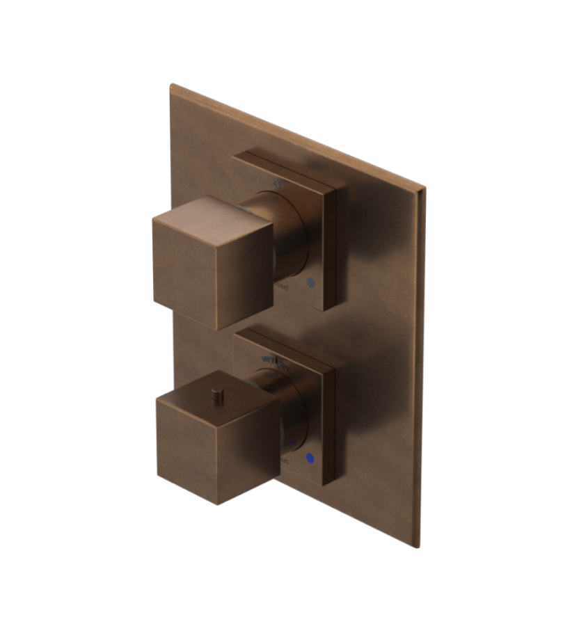 Rubinet T2RRSQ Temperature Control Valve With Stop Two Way Diverter With ShutOff, Plus One Other Extra Volume Control, Trim Only