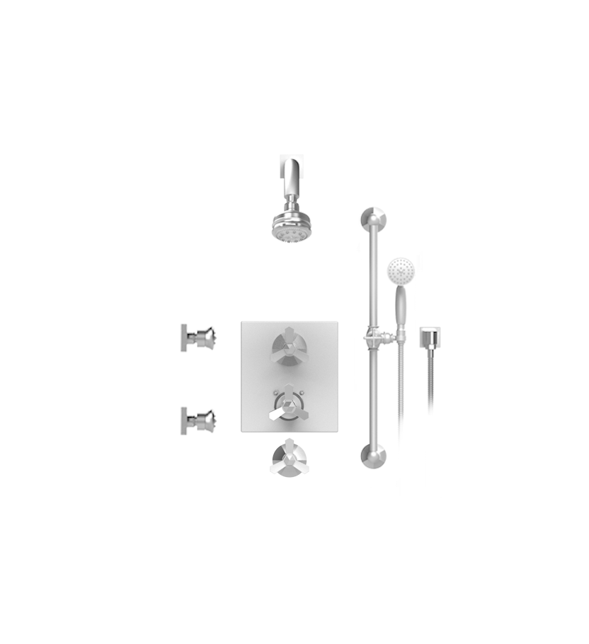 Rubinet T30HXL Temperature Control Shower With Two Way Diverter ShutOff, With One Seperate Volume Control With Hand Held Shower, Bar, Integral Supply, Two Body Spray