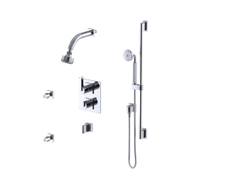 Rubinet T30RTL Temperature Control Shower With Two Way Diverter ShutOff, With One Seperate Volume Control, Hand Held Shower, Bar, Integral Supply, Two Body Spray