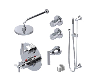 Rubinet T31GNC Temperature Control Shower With Two Way Diverter ShutOff, With One Seperate Volume Control, Hand Held Shower, Bar, Integral Supply, Two Body Spray