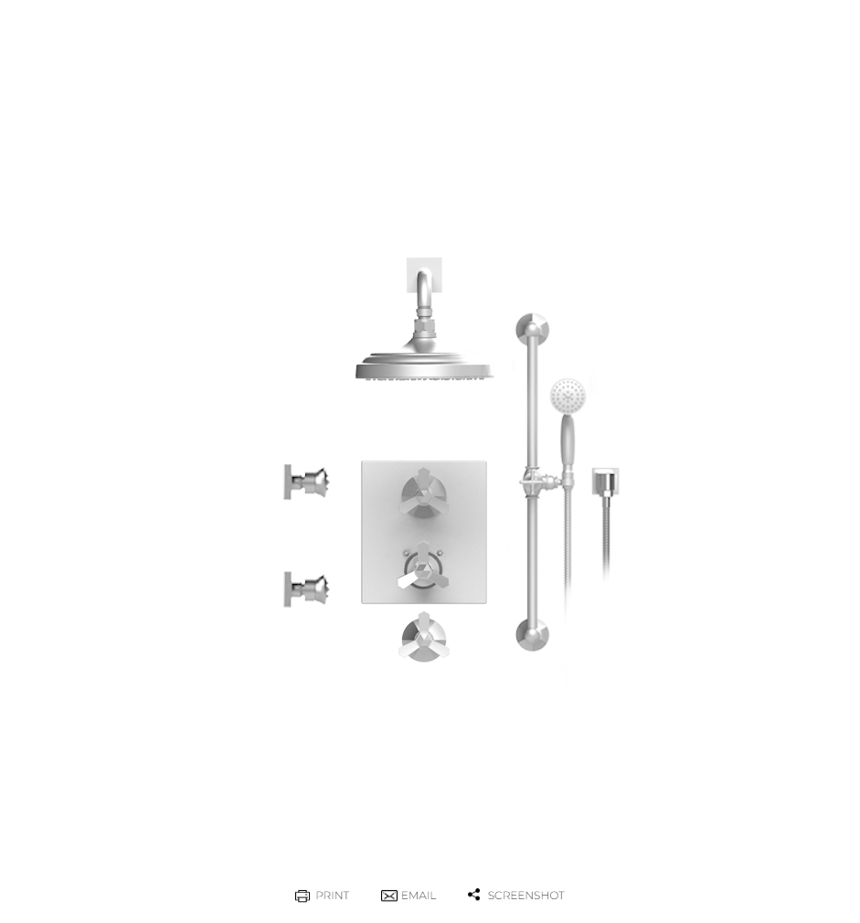 Rubinet T31HXC Temperature Control Shower With Two Way Diverter ShutOff, With One Seperate Volume Control With Hand Held Shower, Bar, Integral Supply, Two Body Spray