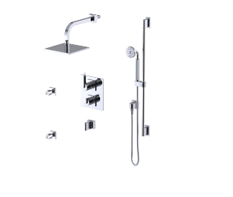 Rubinet T31RTL Temperature Control Shower With Two Way Diverter ShutOff, With One Seperate Volume Control, Hand Held Shower, Bar, Integral Supply, Two Body Spray