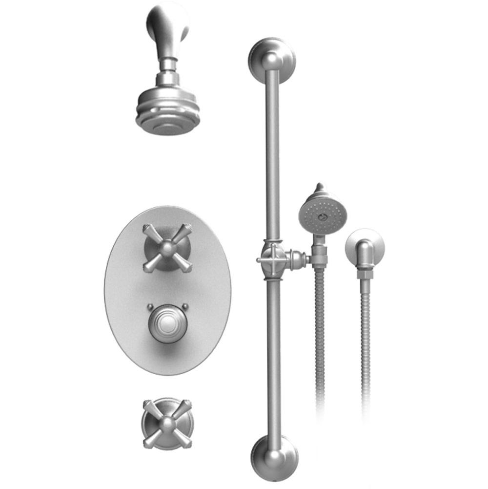Rubinet T40FMC Temperature Control Shower With Two Seperate Volume Controls, Aquatron Shower Head, Bar Integral Supply Hand Held Shower 3 Functionn Wall Mount Trim