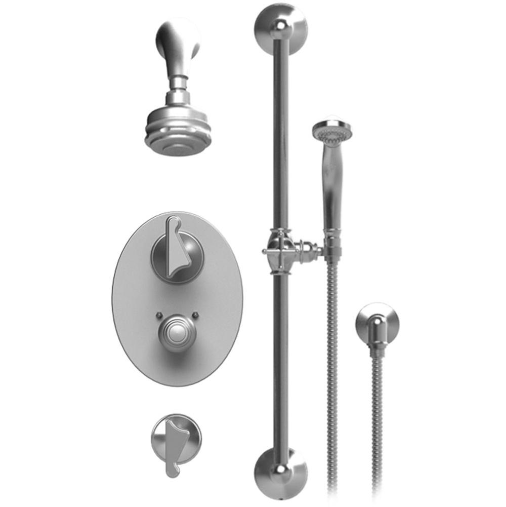 Rubinet T40JSS Temperature Control Shower With Two Seperate Volume Controls, Aquatron Shower Head, Bar, Integral Supply Hand Held Shower 3 Functionn Wall Mount Trim