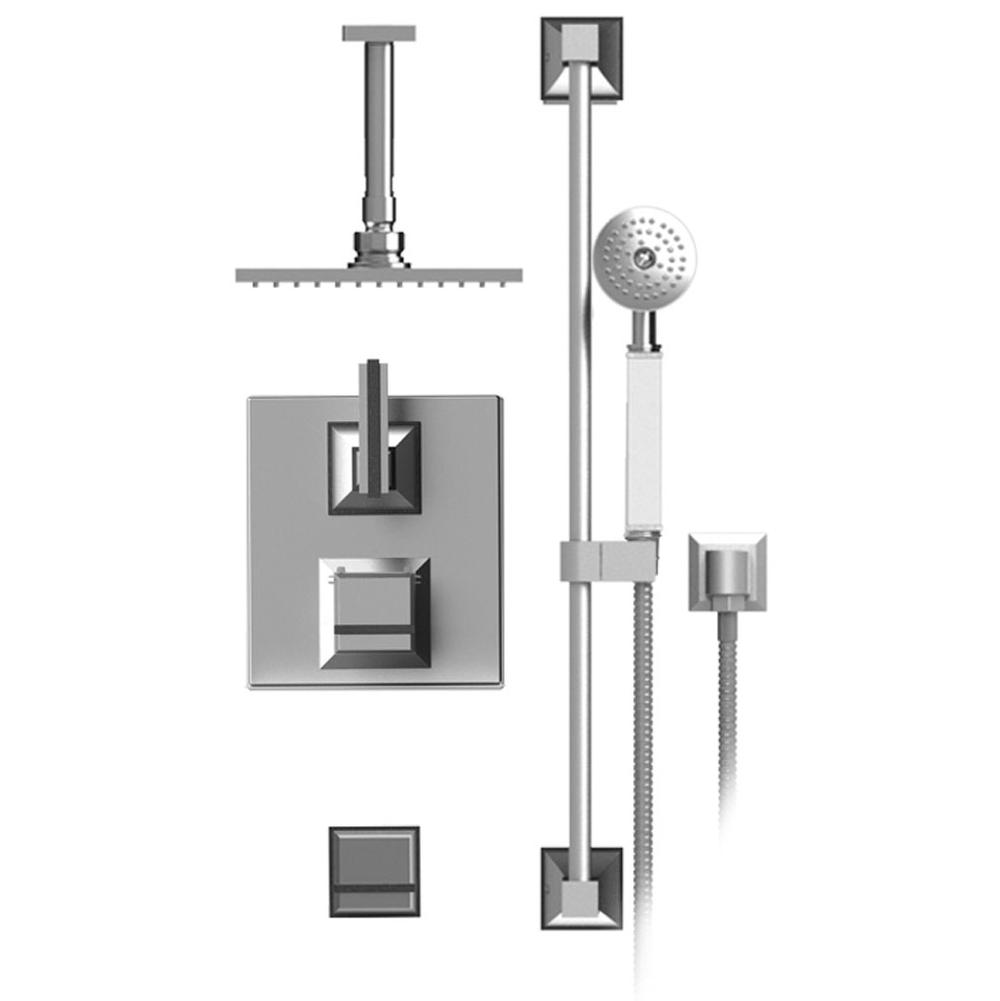Rubinet T42MQL Temperature Control Shower With Two Seperate Volume Controls, Fixed Shower Head, Bar, Integral Supply Hand Held Shower 8 Ceiling Mountunt Trim Only