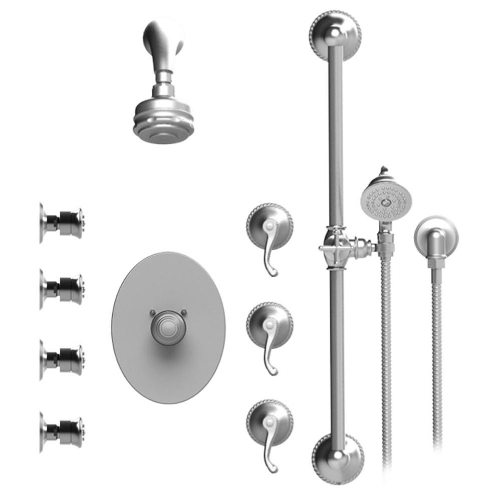 Rubinet T45ETL Temperature Control Shower With Two Seperate Volume Controls, Fixed Shower Head, Bar, Integral Supply Hand Held Shower, 8 Ceiling Mountunt Trim Only