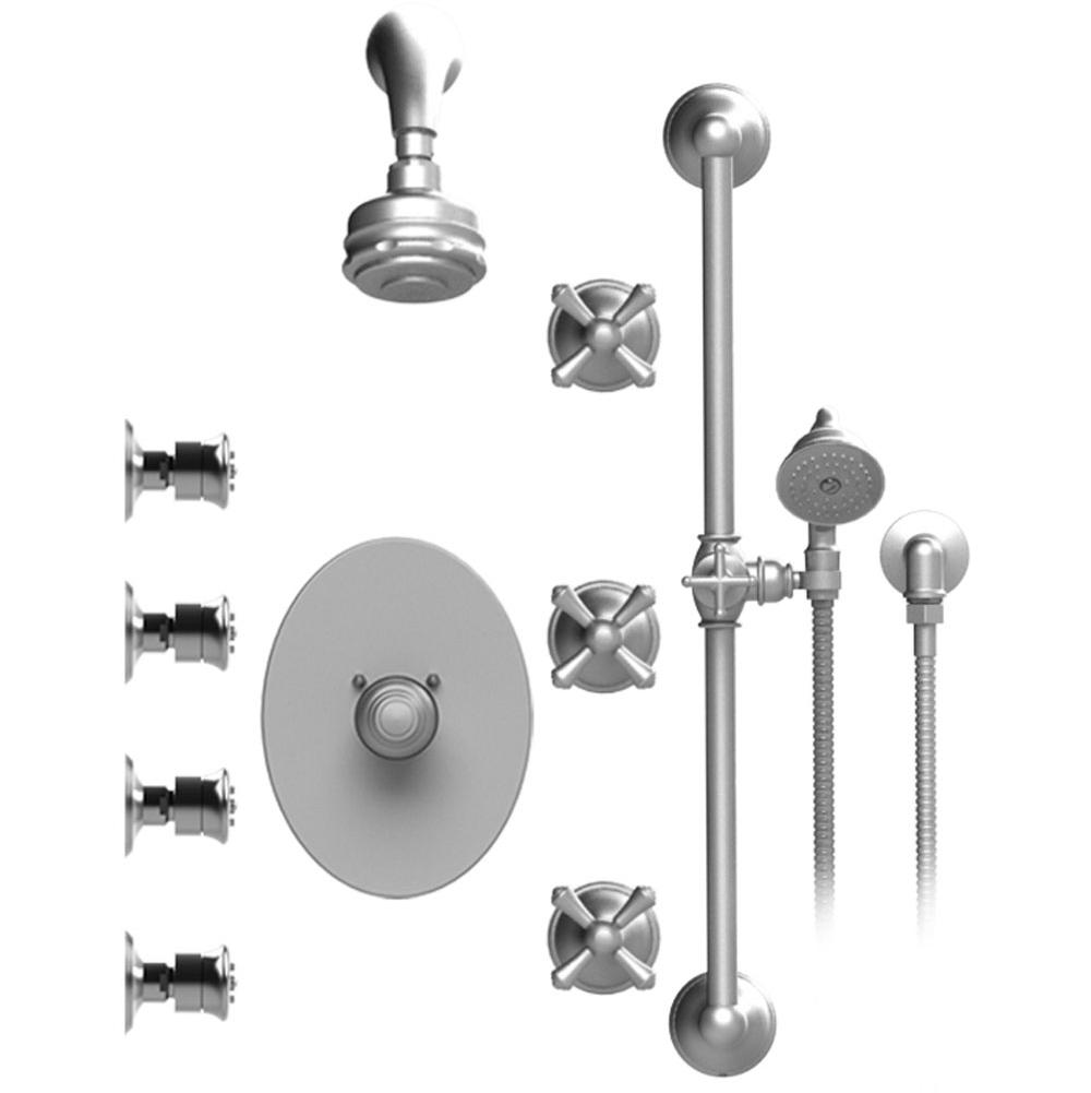 Rubinet T45FMC Temperature Control Shower With Three Seperate Volume Controls, Fixed Shower Head, Bar, Integral Supply, Hand Held Shower Four Body Spray 3 Function - Parent