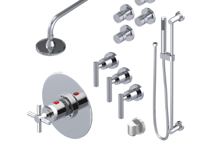 Rubinet T45GNC Temperature Control Shower With Three Seperate Volume Controls, Lasalle Shower Head, Bar, Integral Supply Hand Held Shower Four Body Spray 5 Way - Parent