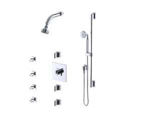 Rubinet T45RTL Temperature Control Shower With Three Seperate Volume Controls, Fixed Shower Head, Bar, Integral Supply, Hand Held Shower Four Body Spray, 3 Function - Parent