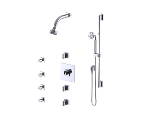 Rubinet T45RTQ Temperature Control Shower With Three Seperate Volume Controls, Fixed Shower Head, Bar, Integral Supply, Hand Held Shower Four Body Spray, 3 Function - Parent