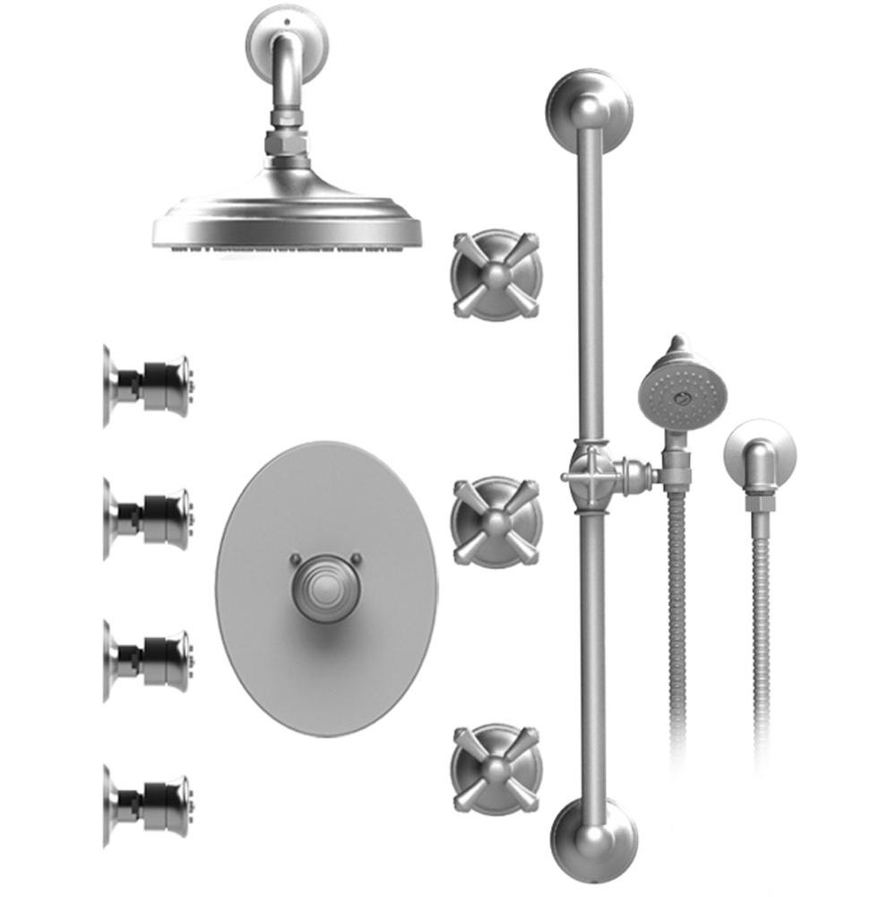 Rubinet T46FMC Temperature Control Shower With Three Seperate Volume Controls, Fixed Shower Head, Bar, Integral Supply, Hand Held Shower Four Body Spray 8 Wall Mount