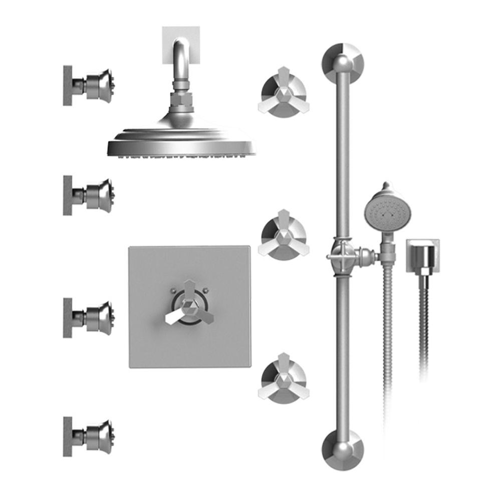 Rubinet T46HXC Temperature Control Shower With Three Seperate Volume Controls, Shower Head, Bar, Integral Supply, Hand Held Shower Four Body Spray, 8 Wall Mount Mount