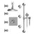 Rubinet T46HXC Temperature Control Shower With Three Seperate Volume Controls, Shower Head, Bar, Integral Supply, Hand Held Shower Four Body Spray, 8 Wall Mount Mount