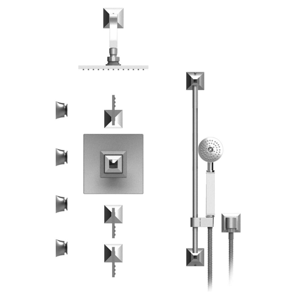 Rubinet T46ICL Temperature Control Shower With Three Seperate Volume Controls, Fixed Shower Head, Bar, Integral Supply, Hand Held Shower Four Body Spray 8 Wall Mount