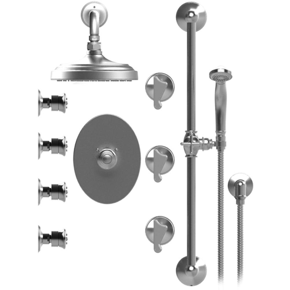 Rubinet T46JSS Temperature Control Shower With Three Seperate Volume Controls, Fixed Shower Head, Bar, Integral Supply, Hand Held Shower Four Body Spray 8 Wall Mount