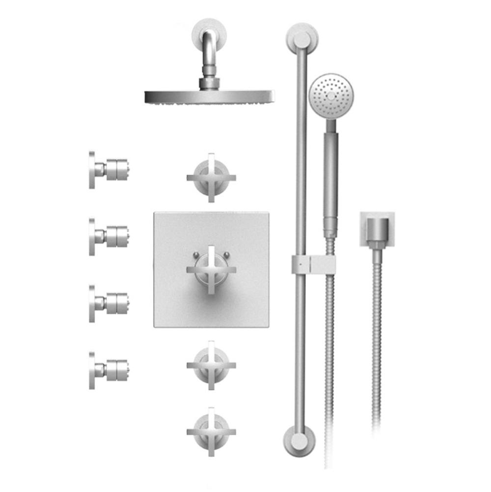 Rubinet T46LAC Temperature Control Shower With Three Seperate Volume Controls, Fixed Shower Head, Bar, Integral Supply, Hand Held Shower Four Body Spray, 8 Wall Mount