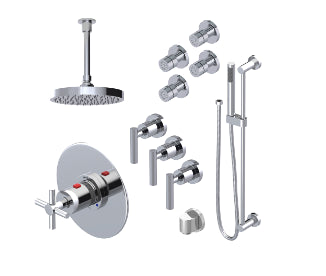 Rubinet T47GNL Temperature Control Shower With Three Seperate Volume Controls, Lasalle Shower Head, Bar, Integral Supply Hand Held Shower Four Body Spray 8 Ceiling Mount - Parent