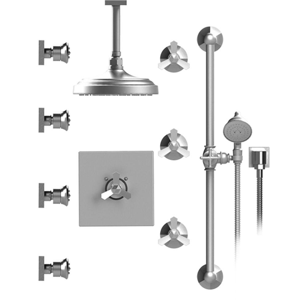 Rubinet T47HXC Temperature Control Shower With Three Seperate Volume Controls, Shower Head, Bar, Integral Supply, Hand Held Shower Four Body Spray, 8 Ceiling Mount - Parent