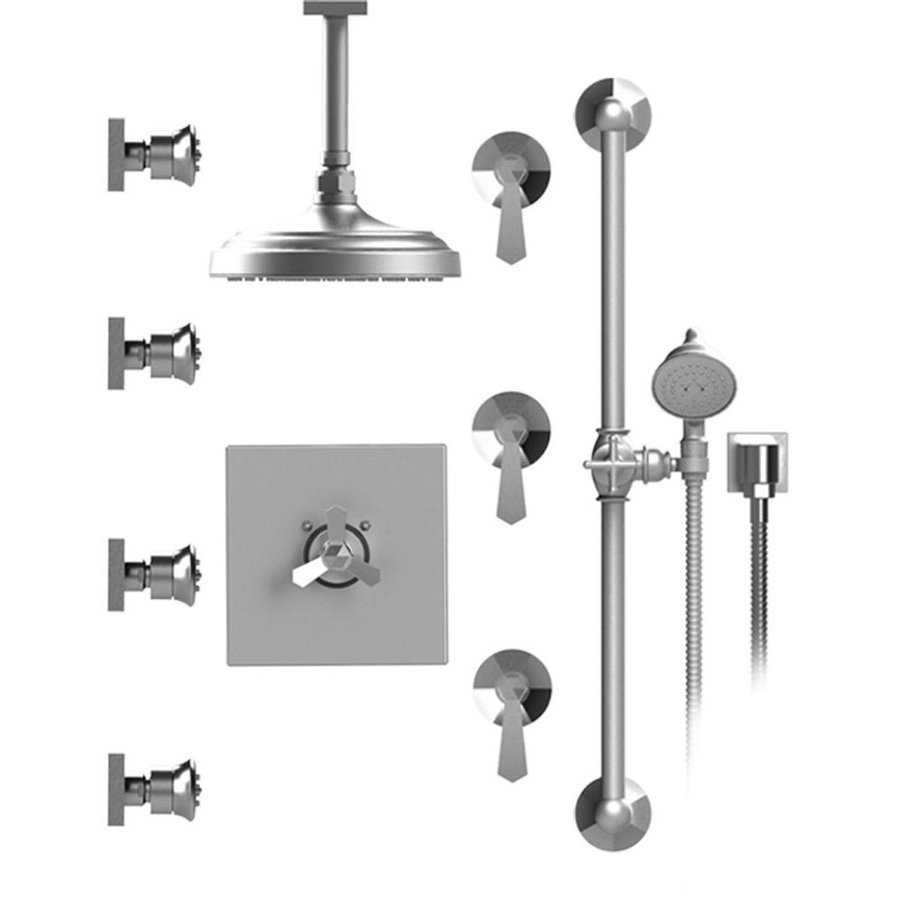 Rubinet T47HXL Temperature Control Shower With Three Seperate Volume Controls, Shower Head, Bar, Integral Supply, Hand Held Shower Four Body Spray, 8 Ceiling Mount