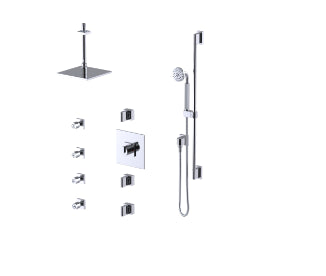 Rubinet T47RTL Temperature Control Shower With Three Seperate Volume Controls, Fixed Shower Head, Bar, Integral Supply, Hand Held Shower Four Body Spray, 8 Ceiling Mount - Parent