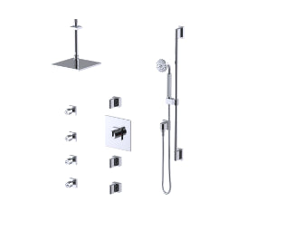Rubinet T47RTQ Temperature Control Shower With Three Seperate Volume Controls, Fixed Shower Head, Bar, Integral Supply, Hand Held Shower Four Body Spray, 8 Ceiling Mount - Parent
