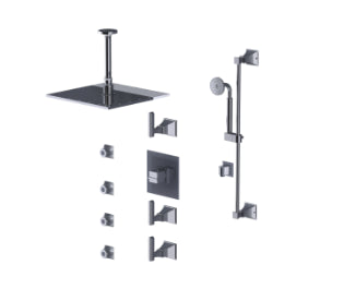 Rubinet T48MQL Temperature Control Shower With Three Seperate Volume Controls, Fixed Shower Head, Bar, Integral Supply, Hand Held Shower Four Body Spray 14 Ceiling Mount - Parent