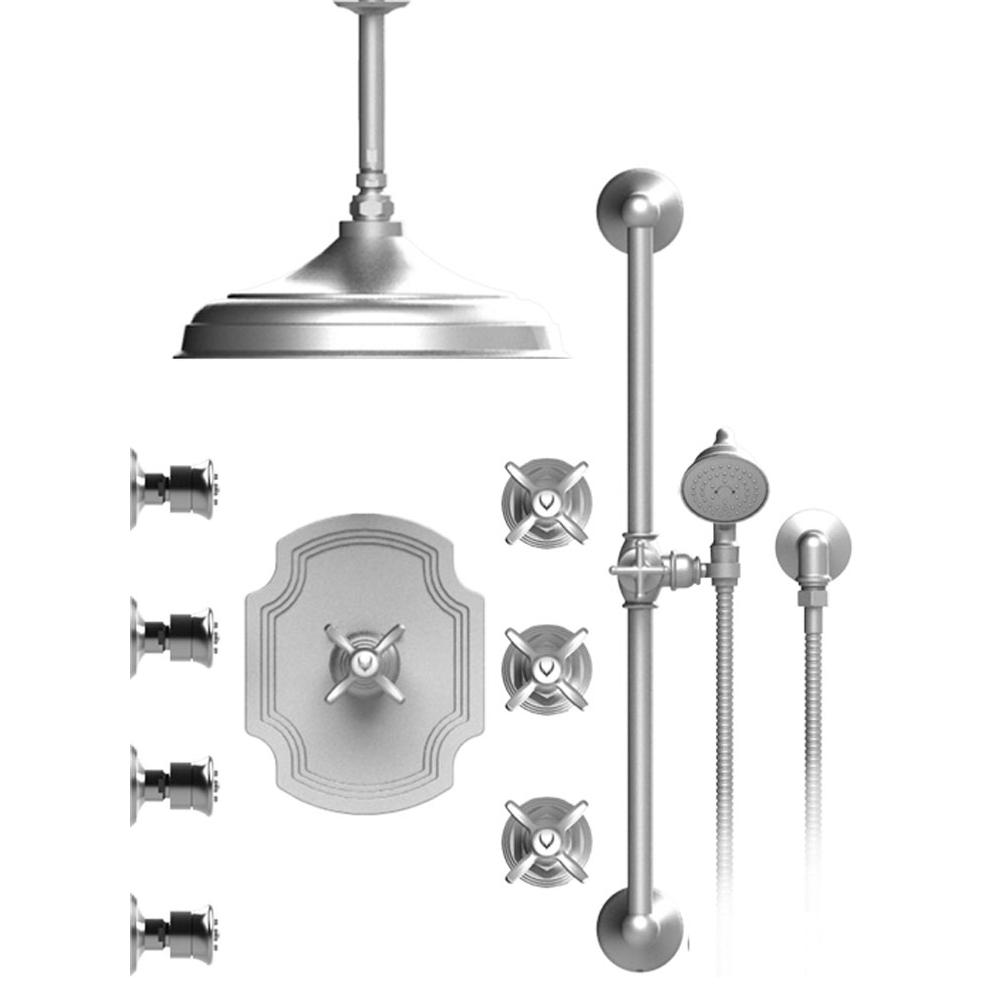 Rubinet T48RVC Temperature Control Shower With Three Seperate Volume Controls, Fixed Shower Head, Bar, Integral Supply, Hand Held Shower Four Body Spray, 14 Ceiling Mount - Parent