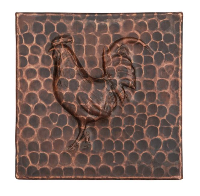 Premier Copper Products T4DBR 4" x 4" Hammered Copper Rooster Tile