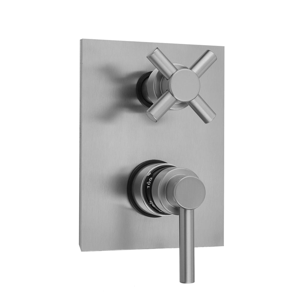 Jaclo T7530-TRIM Rectangle Plate With Contempo Low Lever Thermostatic Valve With Contempo Cross Built-In 2-Way Or 3-Way Diverter/Volume Controls