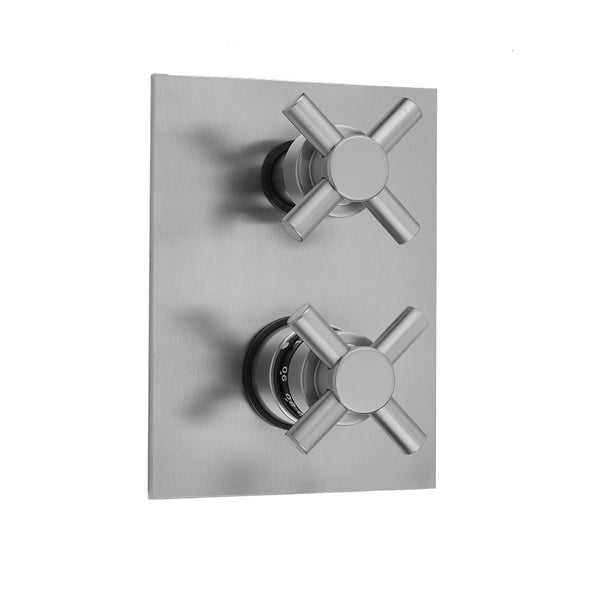 Jaclo T7532-TRIM Rectangle Plate With Contempo Cross Thermostatic Valve With Contempo Cross Built-In 2-Way Or 3-Way Diverter/Volume Controls
