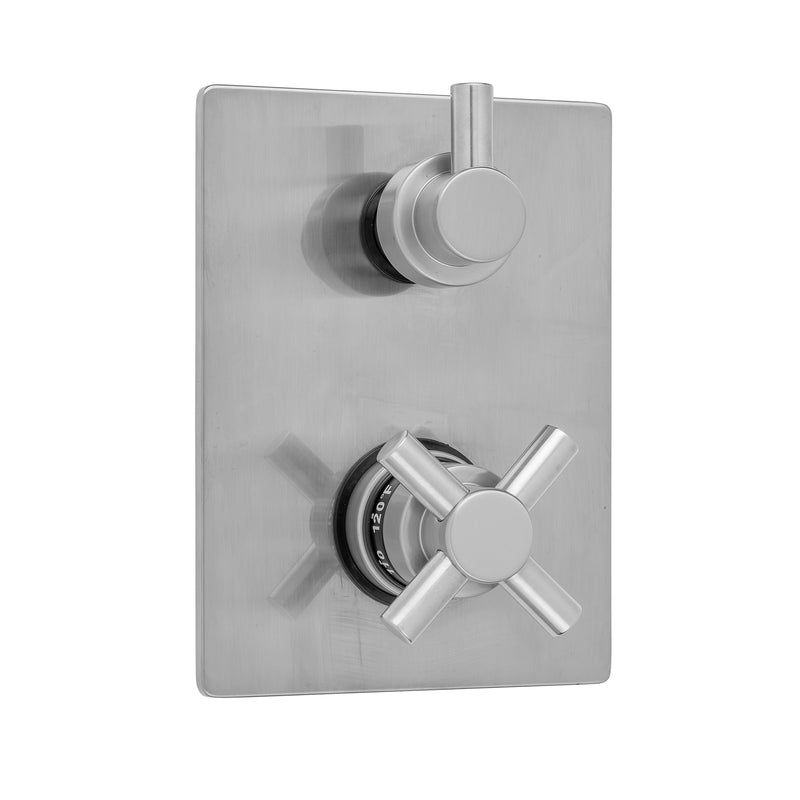 Jaclo T7535-TRIM Rectangle Plate With Contempo Cross Thermostatic Valve With Contempo Short Peg Built-In 2-Way Or 3-Way Diverter/Volume Controls - Parent