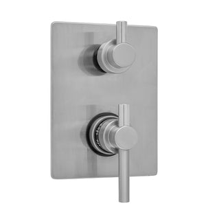 Jaclo T7536-TRIM Rectangle Plate With Contempo Peg Lever Thermostatic Valve With Contempo Short Peg Built-In 2-Way Or 3-Way Diverter/Volume Controls