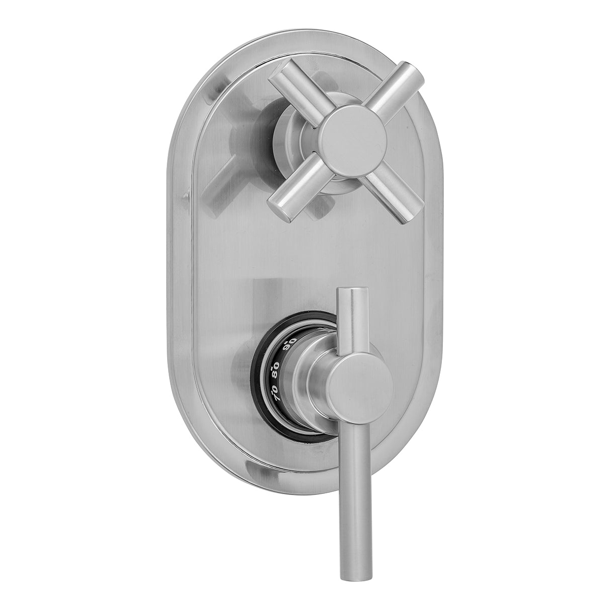 Jaclo T8538-TRIM Oval Plate With Contempo Peg Lever Thermostatic Valve With Contempo Cross Built-In 2-Way Or 3-Way Diverter/Volume Controls - Parent