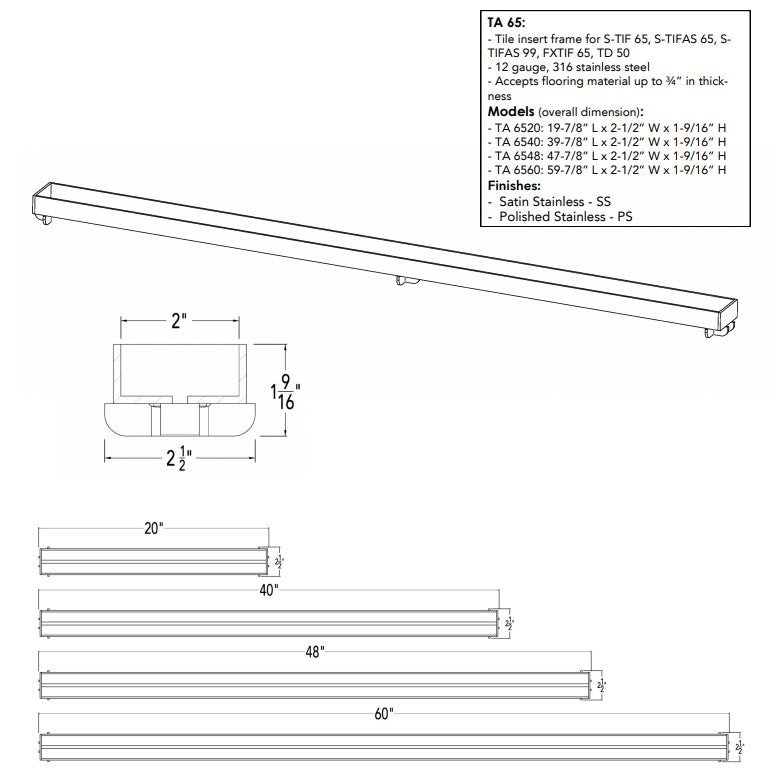 Infinity Drain TA 6560 60" Tile Insert Frame for TIF, TIF AS, FX TIF - Parent