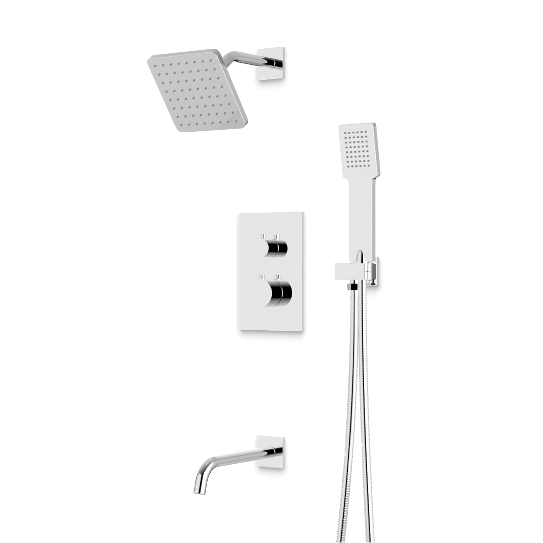 Artos TS073 Otella Thermostatic Shower Trim Kit with Shower Head on Angled Arm, Hand Shower, Tub Filler