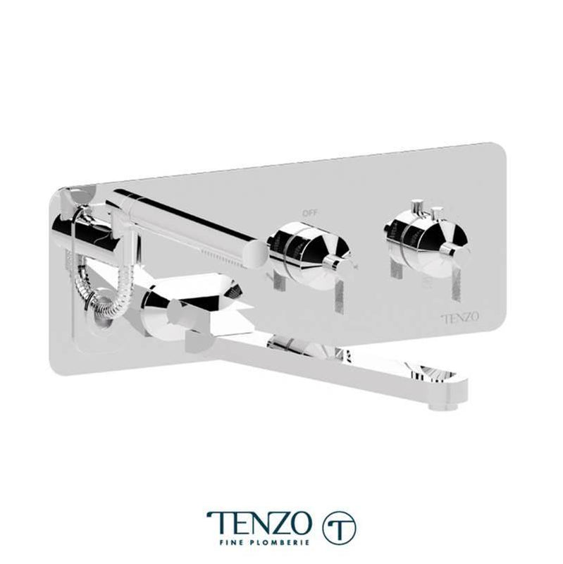 Tenzo PALT74 Wall Mount Tub Filler With Retractable Hose & 12'' Swivel Spout