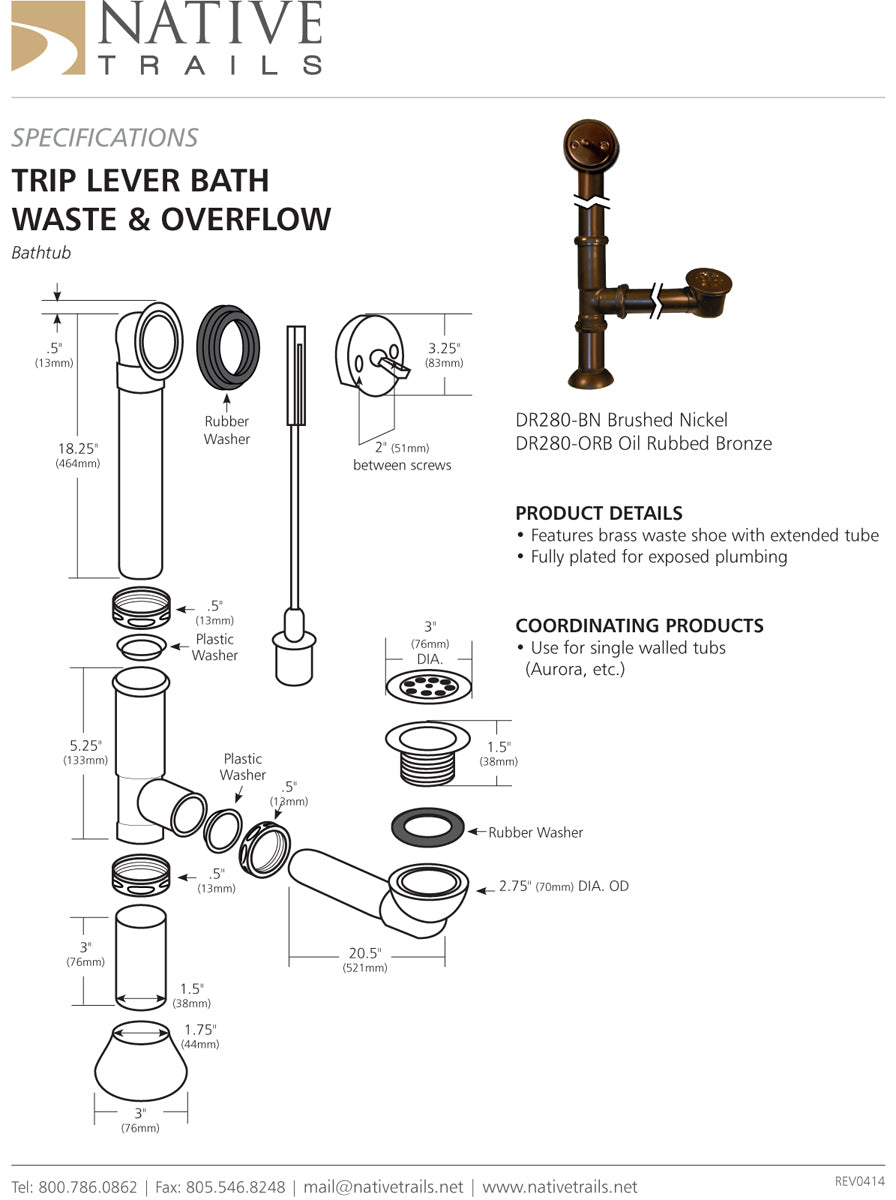 Native Trails DR280 Trip Lever Bath Waste & Overflow - Parent