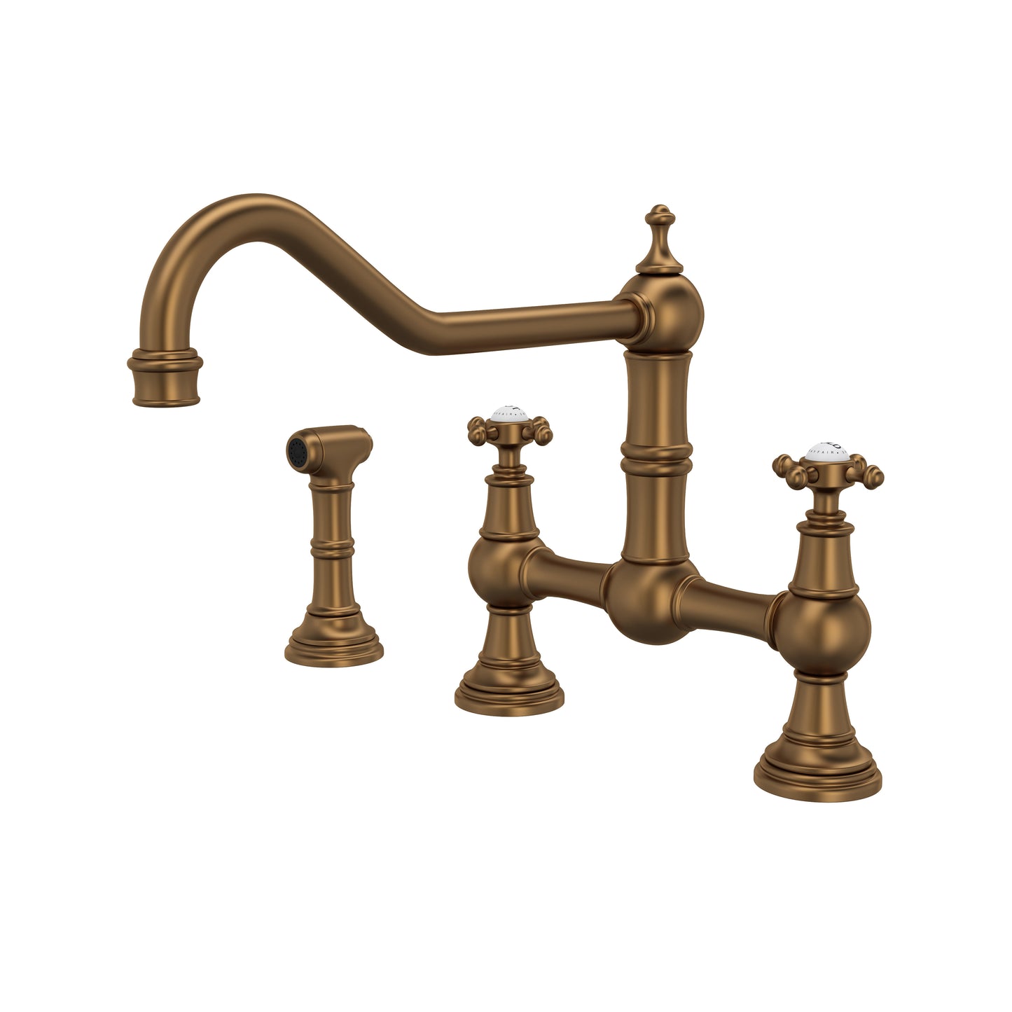 Perrin & Rowe U.4763 Edwardian Extended Spout Bridge Kitchen Faucet With Side Spray