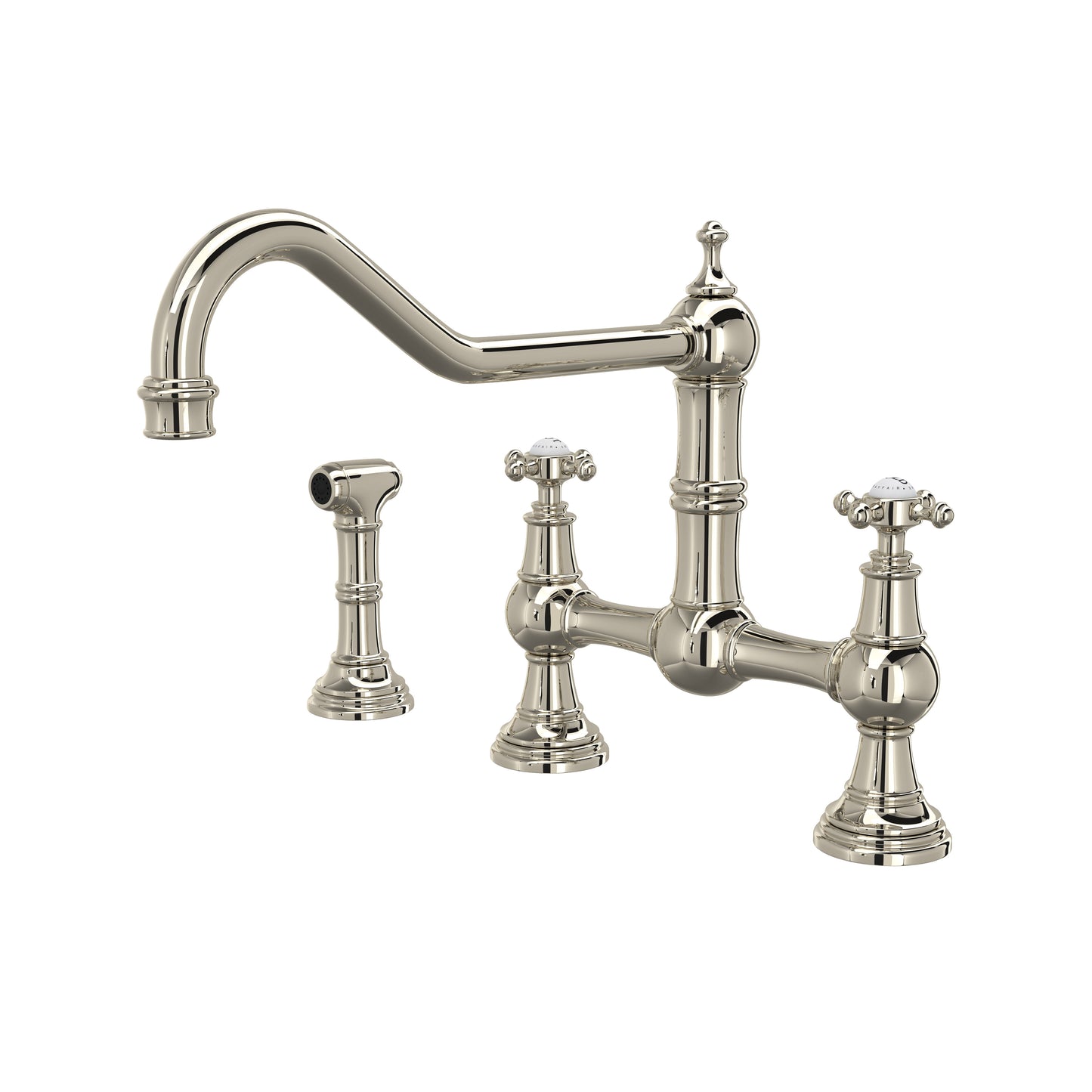 Perrin & Rowe U.4763 Edwardian Extended Spout Bridge Kitchen Faucet With Side Spray