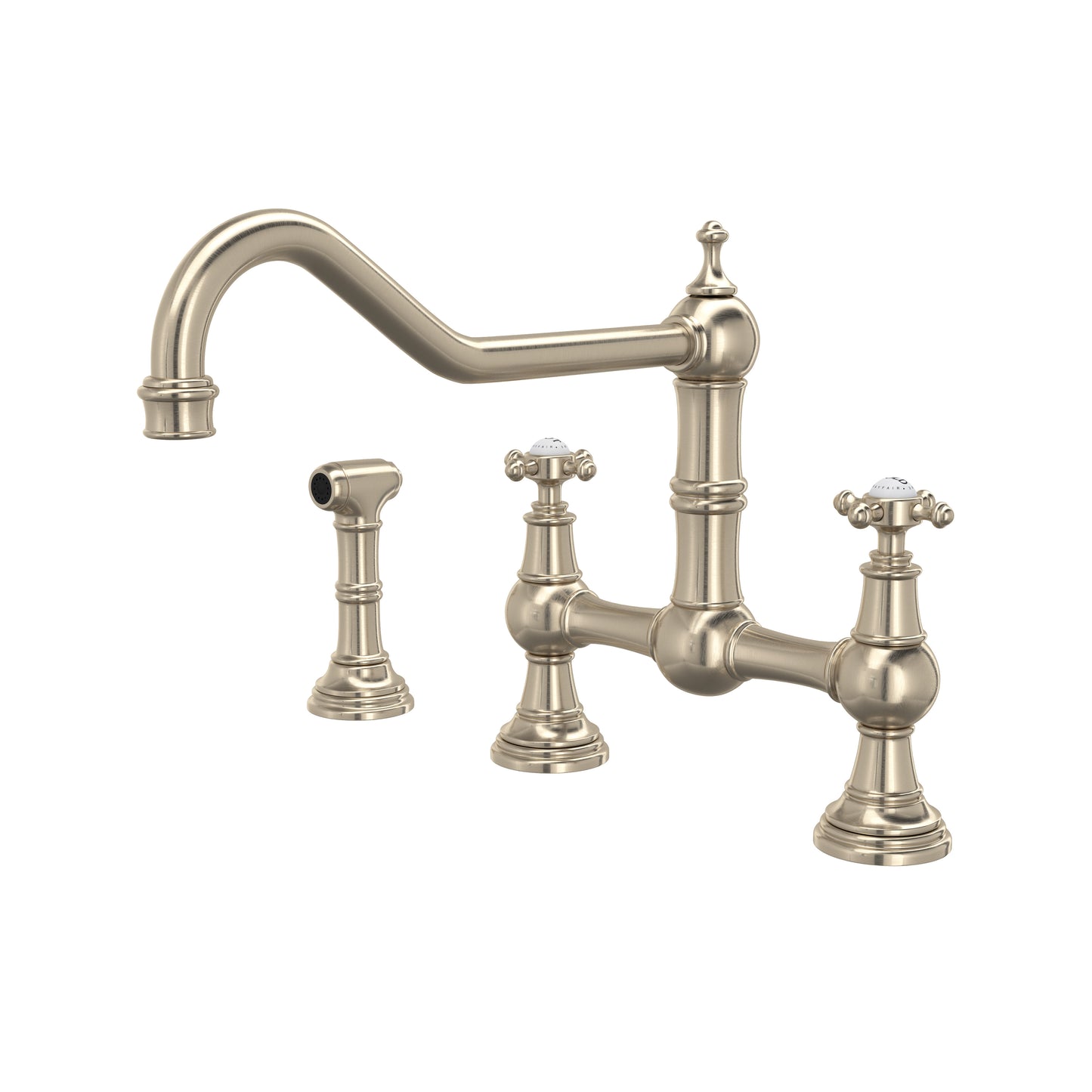 Perrin & Rowe U.4763 Edwardian Extended Spout Bridge Kitchen Faucet With Side Spray