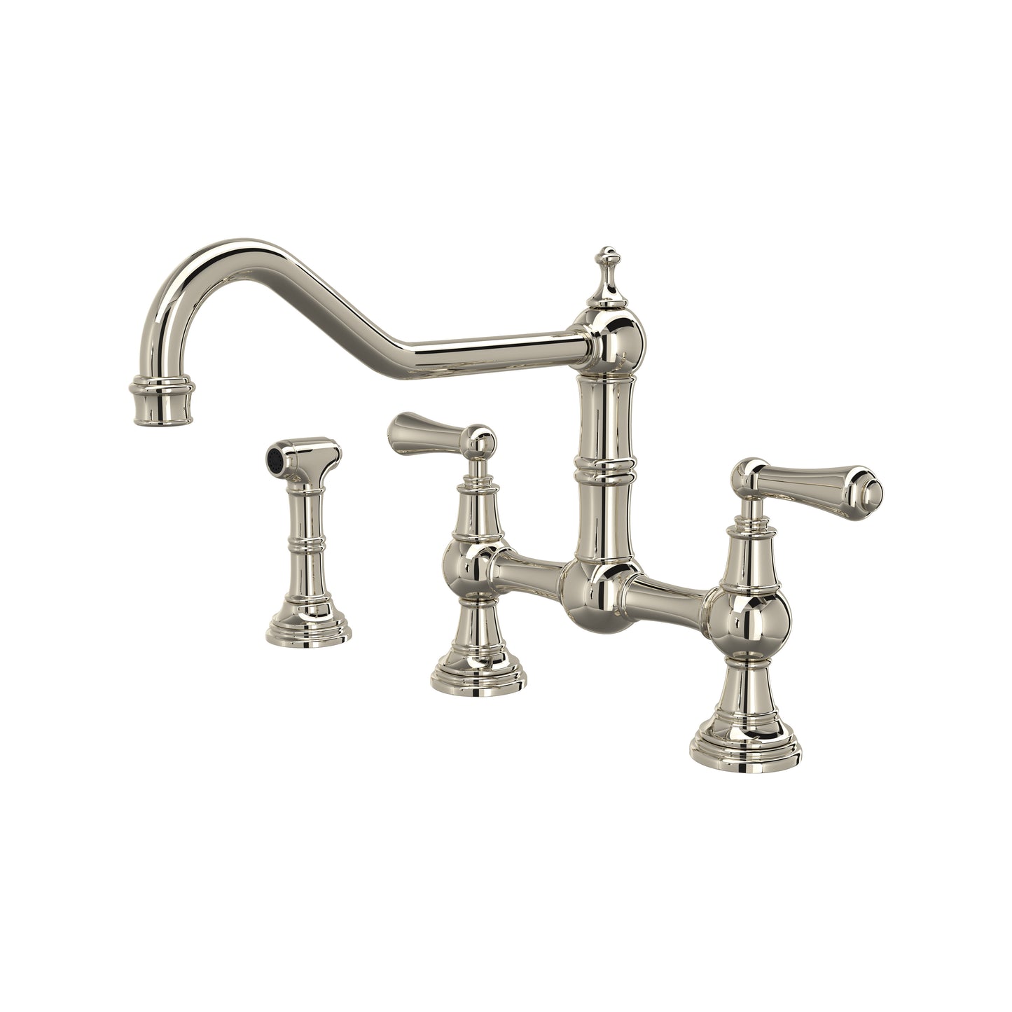 Perrin & Rowe U.4764 Edwardian Extended Spout Bridge Kitchen Faucet With Side Spray