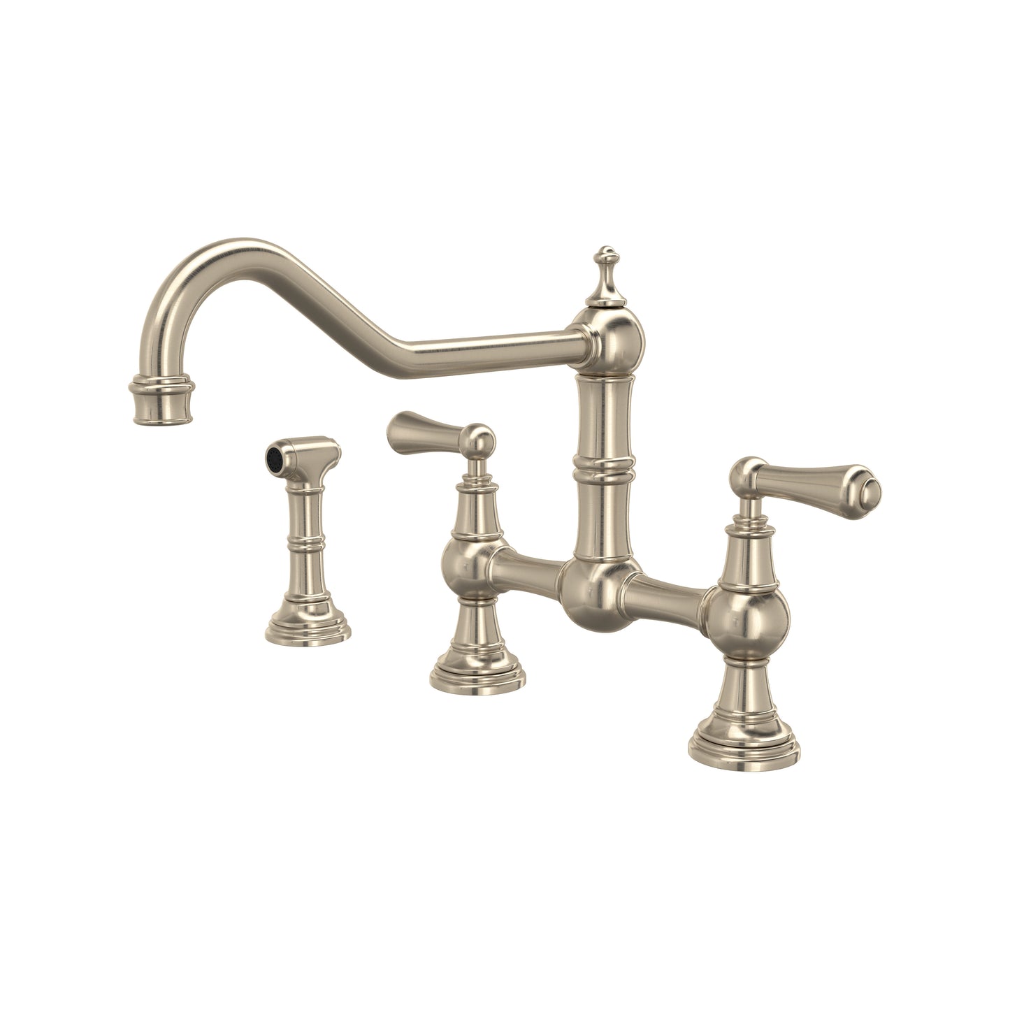 Perrin & Rowe U.4764 Edwardian Extended Spout Bridge Kitchen Faucet With Side Spray