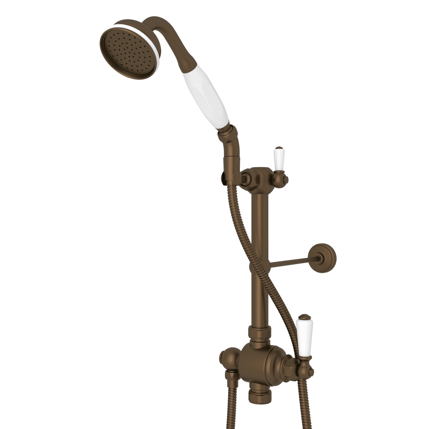 Perrin & Rowe U.5373N Edwardian Riser Diverter, Handshower, Handshower Holder, Hose and 8" Thermostatic Outlet