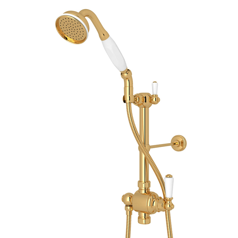 Perrin & Rowe U.5373N Edwardian Riser Diverter, Handshower, Handshower Holder, Hose and 8" Thermostatic Outlet
