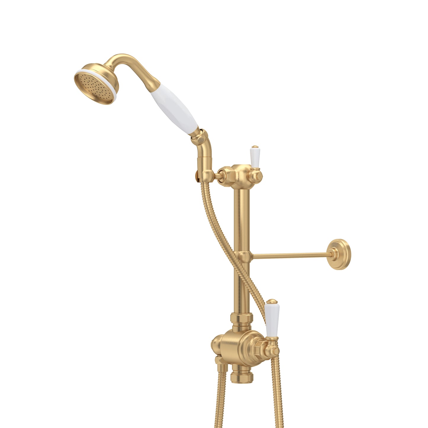 Perrin & Rowe U.5373N Edwardian Riser Diverter, Handshower, Handshower Holder, Hose and 8" Thermostatic Outlet