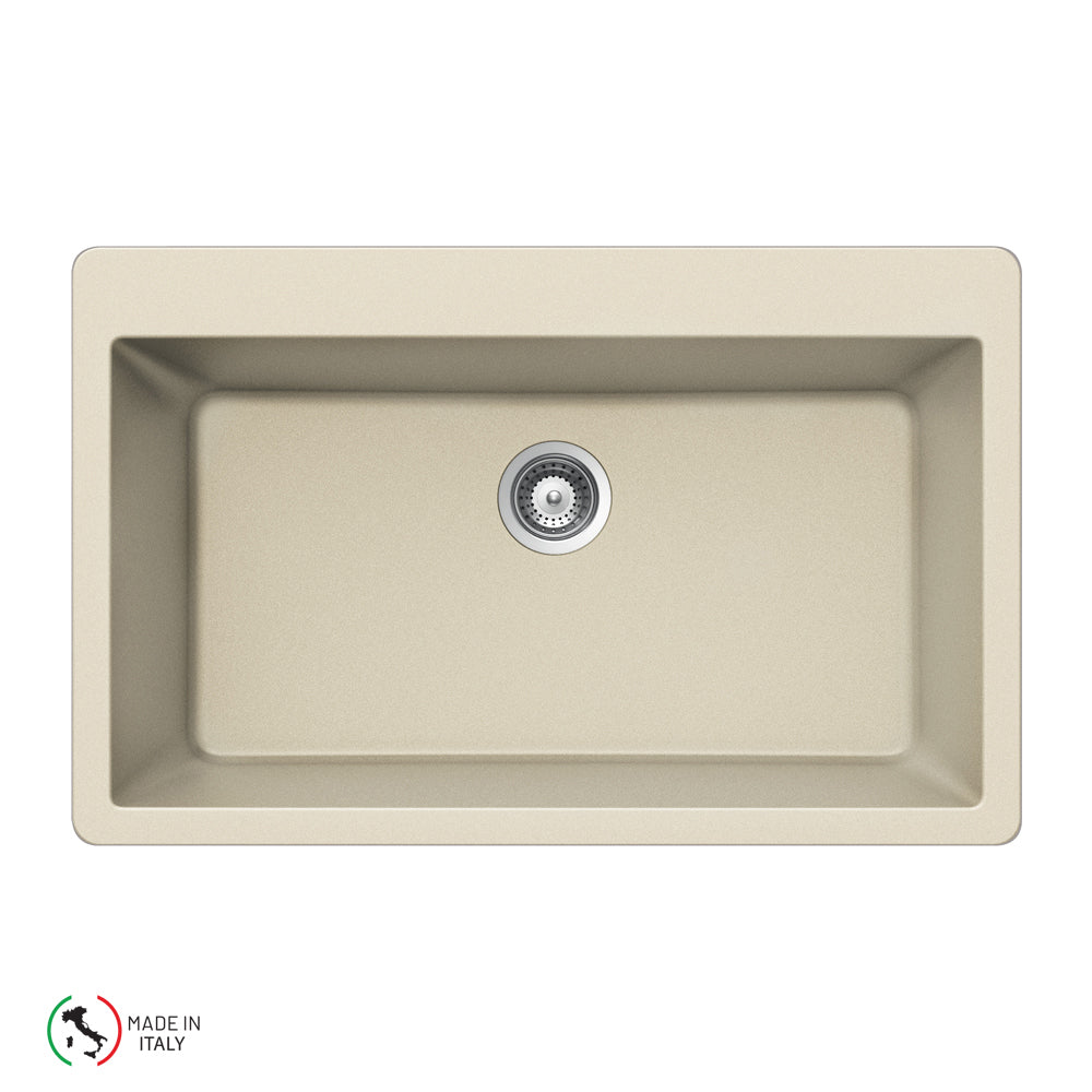 Houzer V-100 Cassiano Italian 33 inch Cloud Granite Composite Topmount Single Bowl Kitchen Sink