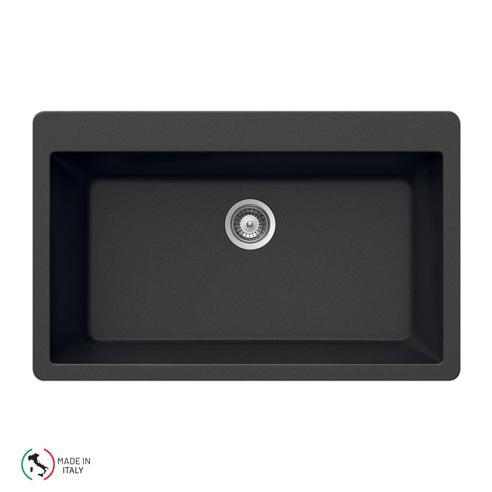 Houzer V-100 Cassiano Italian 33 inch Cloud Granite Composite Topmount Single Bowl Kitchen Sink