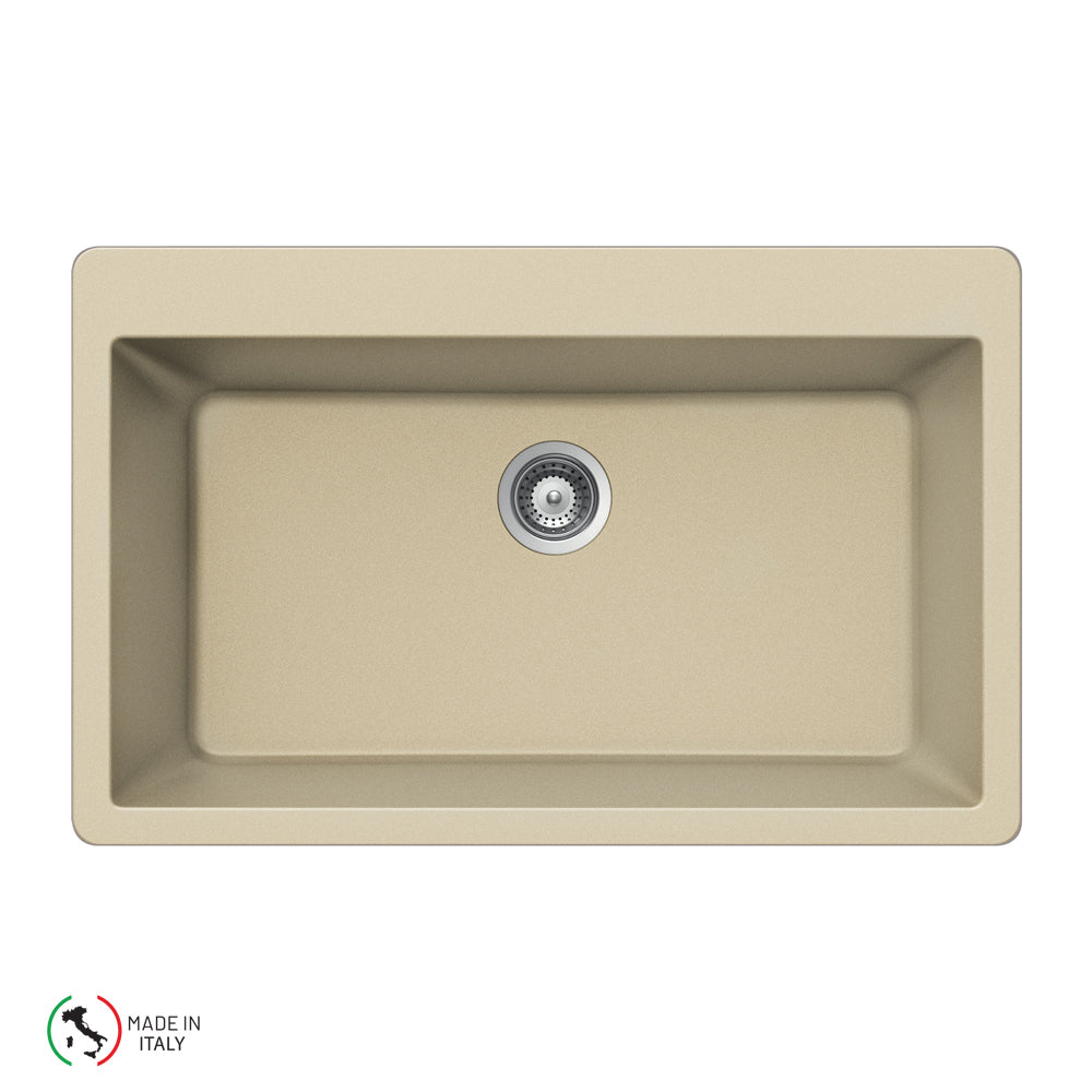 Houzer V-100 Cassiano Italian 33 inch Cloud Granite Composite Topmount Single Bowl Kitchen Sink