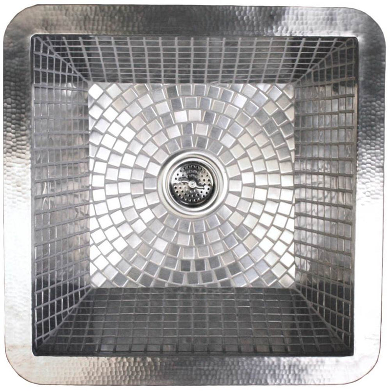 Linkasink V051 SS Hammered Stainless Steel - Drop-In Small Square With Stainless Steel Mosaic Interior