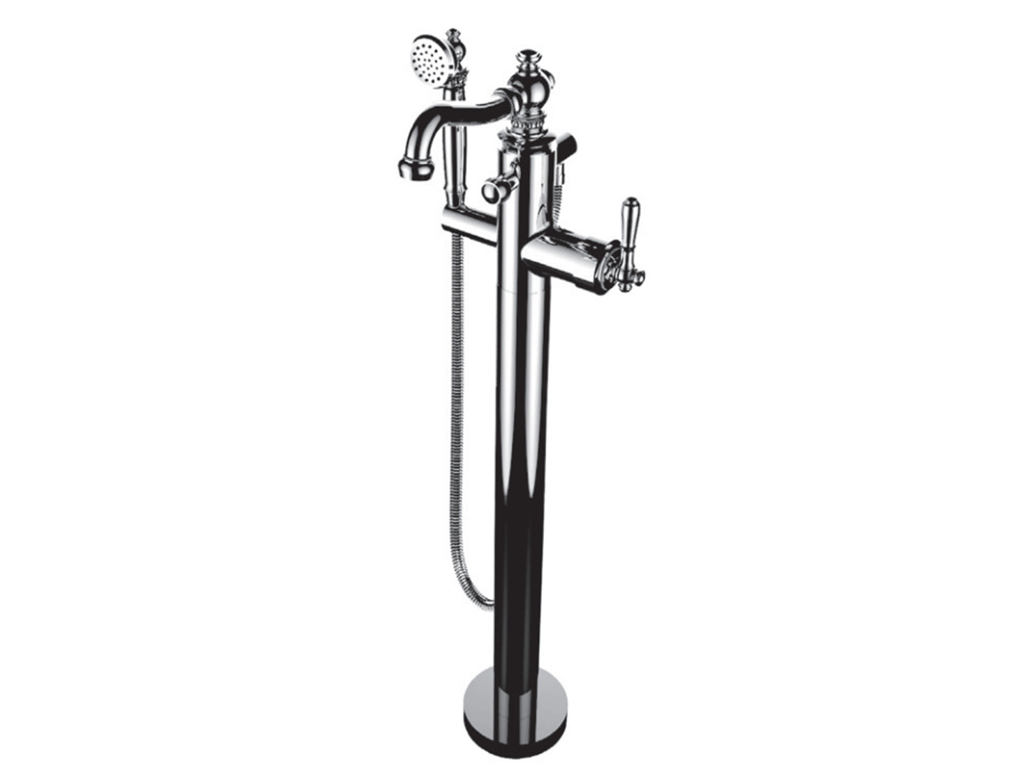 Vissoni V7054GA-TM Floor Mount Tub Filler w/Single Function Hand Shower and Hose - Uses P0800 valve - Parent